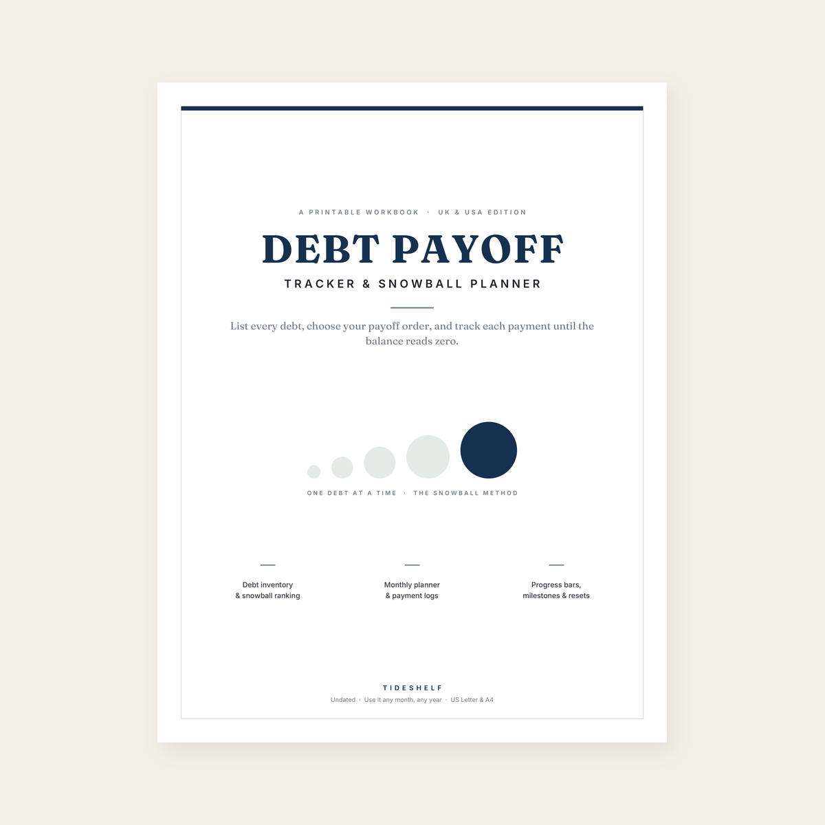 Debt Payoff Tracker & Snowball Planner — 63-Page Printable Debt Payoff Workbook (PDF, US Letter & A4)