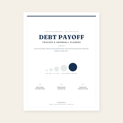 Debt Payoff Tracker & Snowball Planner — 63-Page Printable Debt Payoff Workbook (PDF, US Letter & A4)
