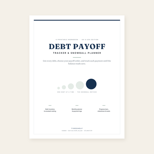Debt Payoff Tracker & Snowball Planner — 63-Page Printable Debt Payoff Workbook (PDF, US Letter & A4)